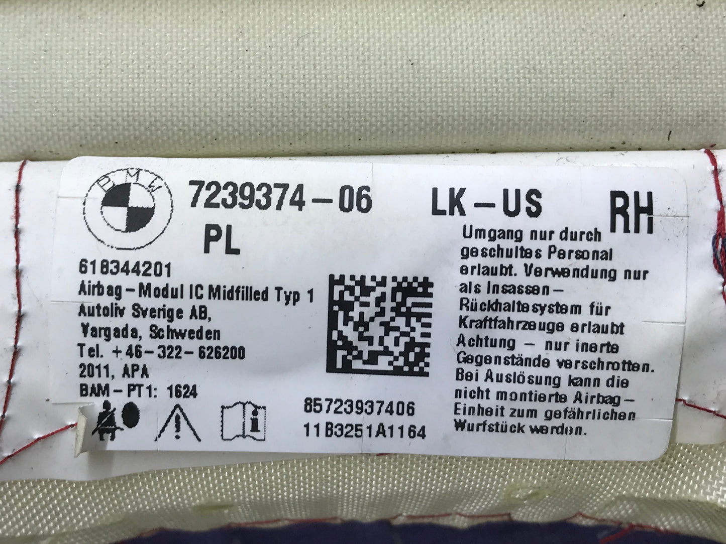 2011-2019 F30/F31 RIGHT SIDE TOP ROOF HEAD AIRBAG SKU 243