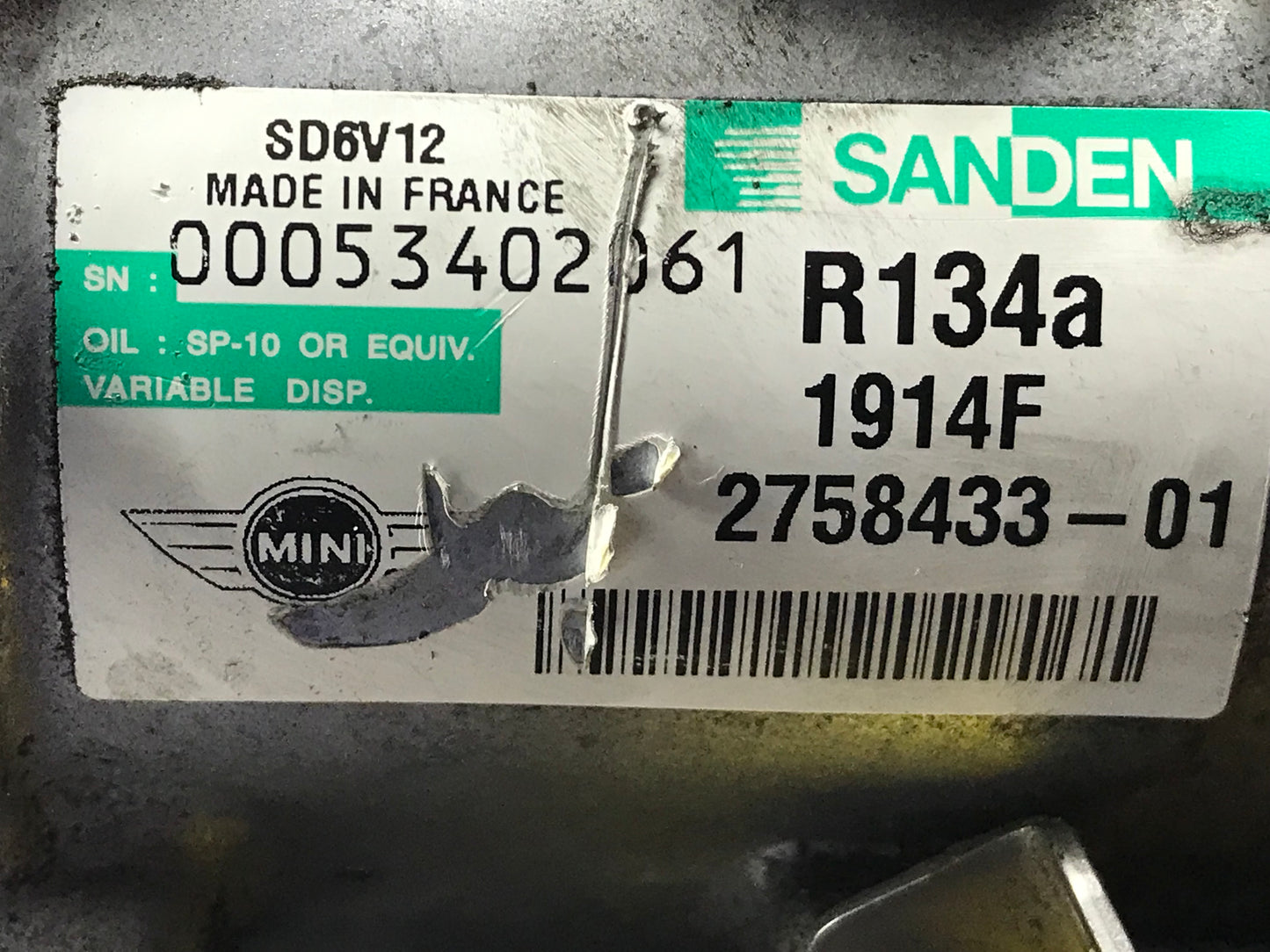 2005-2016 MINI COOPER R55/R56/R57/R60 AIR CONDITIONING A/C COMPRESSOR SANDEN SKU 173