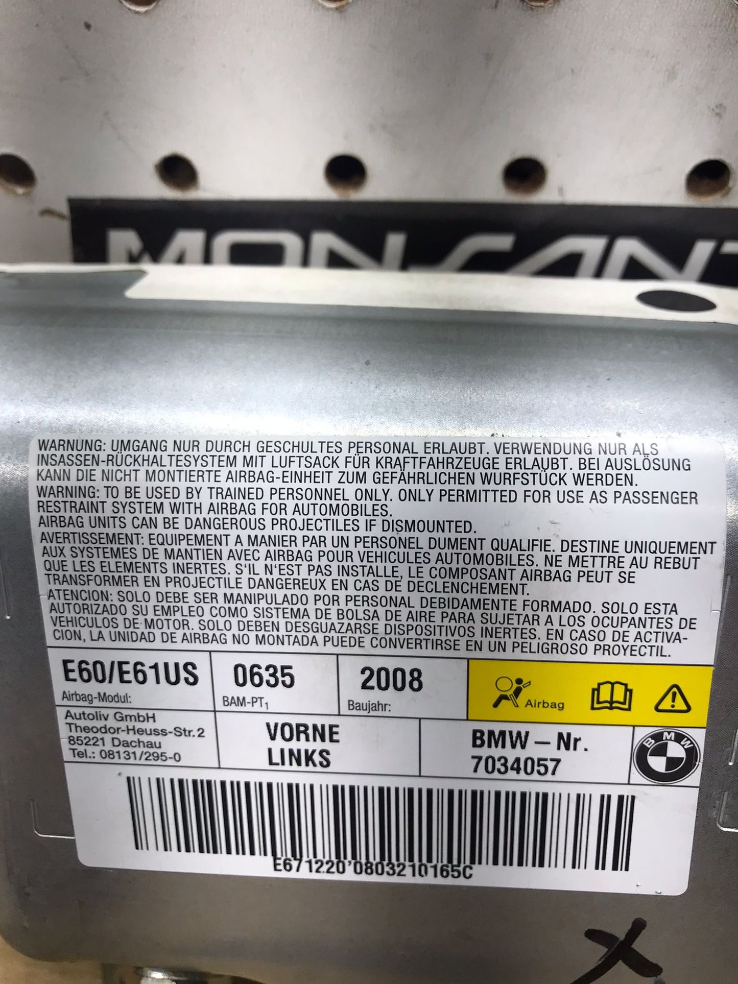 BMW E60 E61 LEFT REAR DOOR SRS AIRBAG  SKU 1636